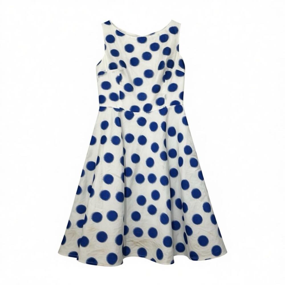 Betsey Johnson white and blue polka dot fit & flare dress Size 4